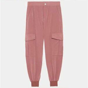 ZARA Dusty Rose High Waiset Cargo Trousers with Pockets SIZE S